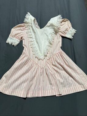 Pink & White Striped Lace-Trim Dress